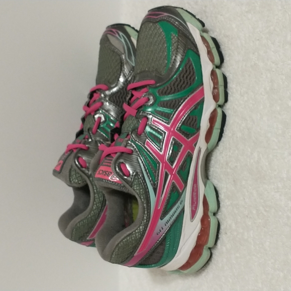 Asics Gel Nimbus 15 Women's Running Shoes Grey Green Pink T3B5N Size 7 - Picture 3 of 8